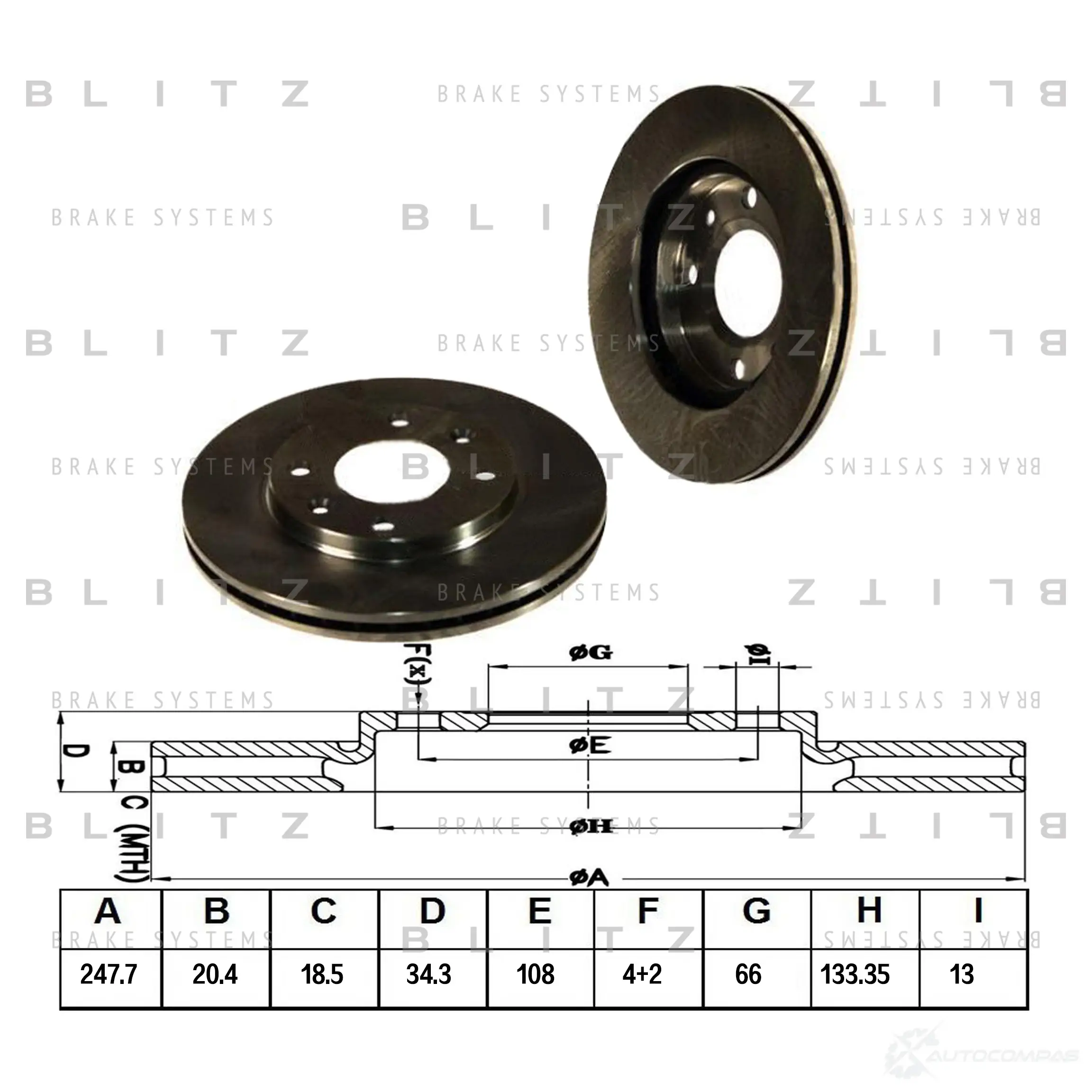 Тормозной диск передний вентилируемый BLITZ 1422985922 bs0117 6XED UV изображение 0