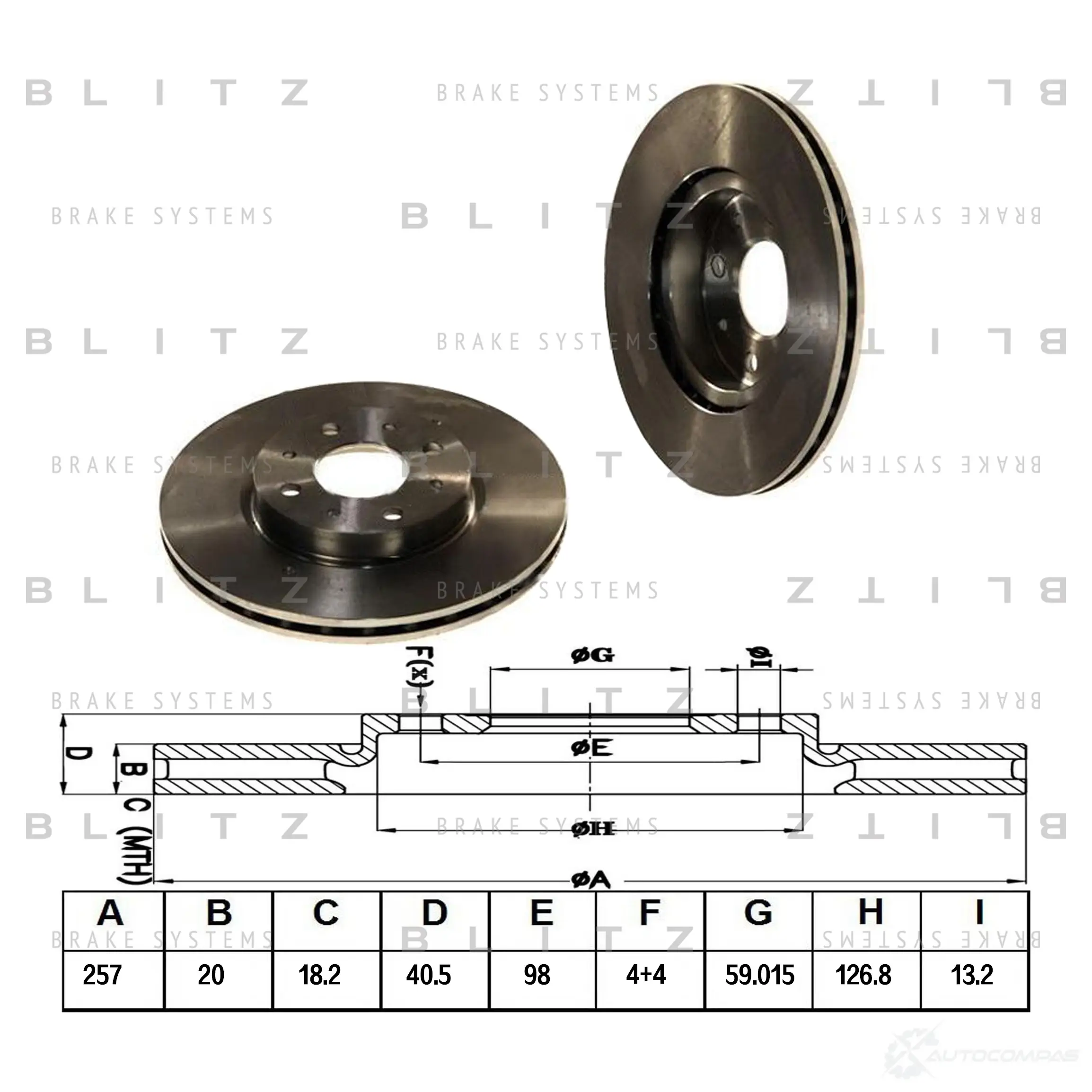 Тормозной диск передний вентилируемый BLITZ 1422985813 3B1J F bs0126 изображение 0