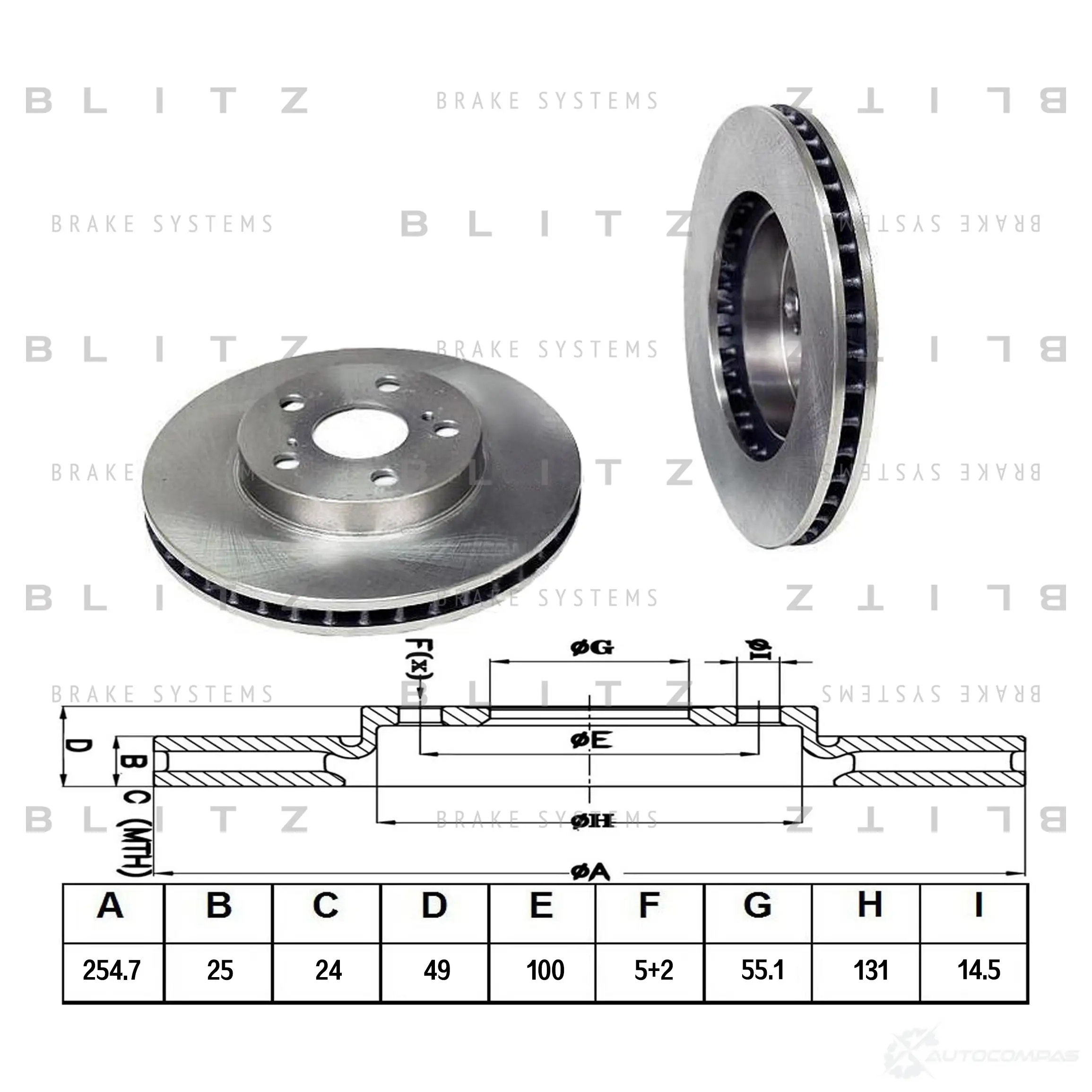 Тормозной диск передний вентилируемый BLITZ 1422986551 T0 190H5 bs0133 изображение 0
