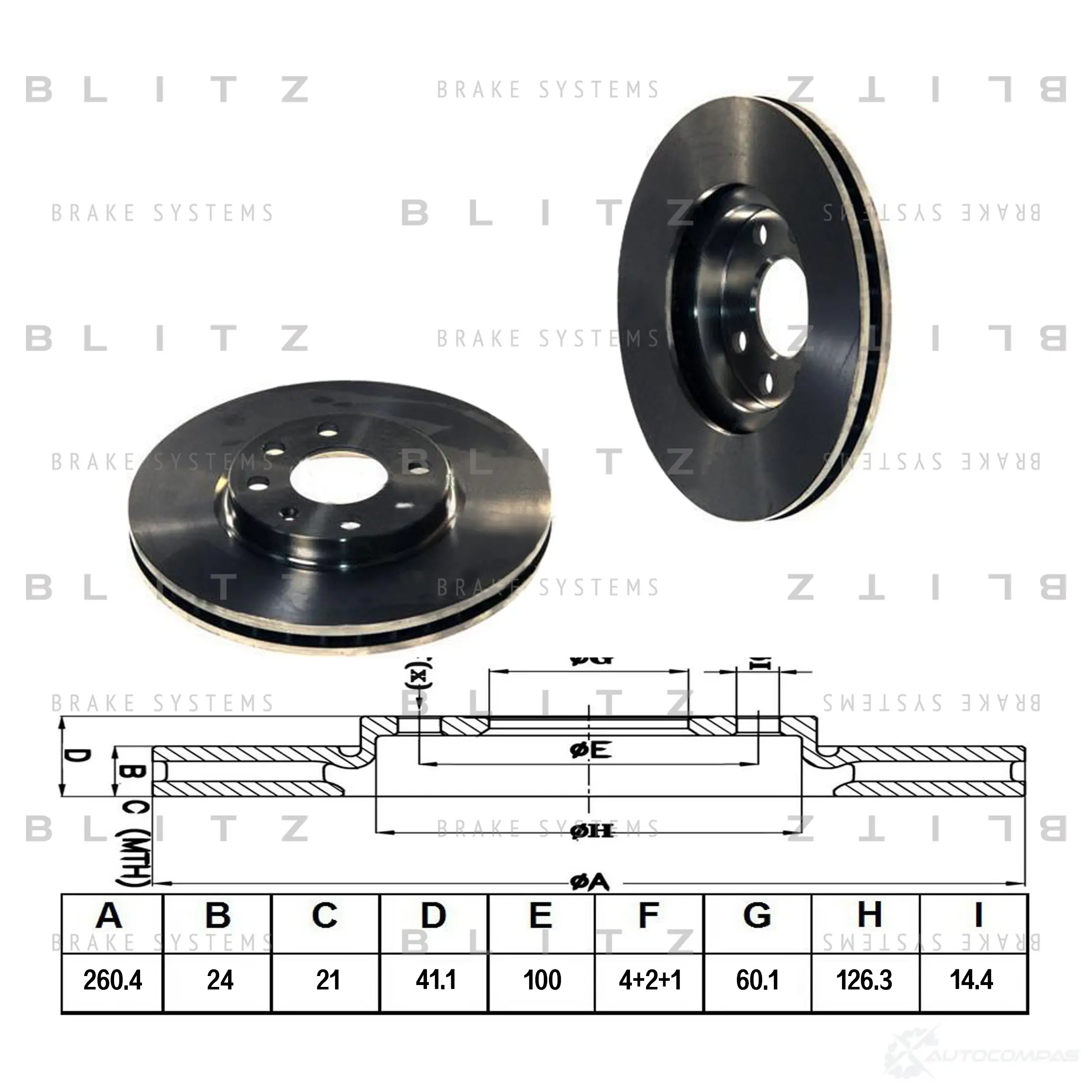 Тормозной диск передний вентилируемый BLITZ 0J2LA 6P bs0143 1422986072 изображение 0