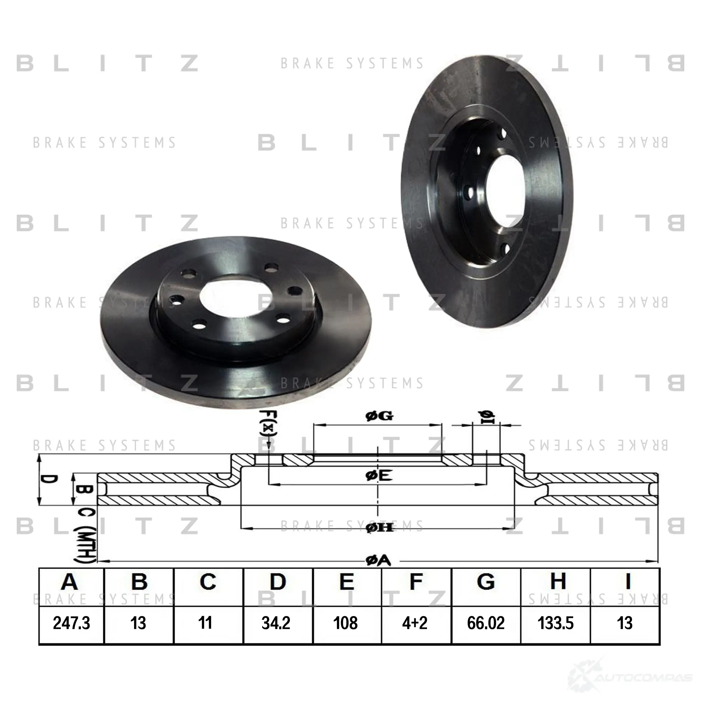 Тормозной диск передний сплошной BLITZ bs0161 335Y S 1422986431 изображение 0