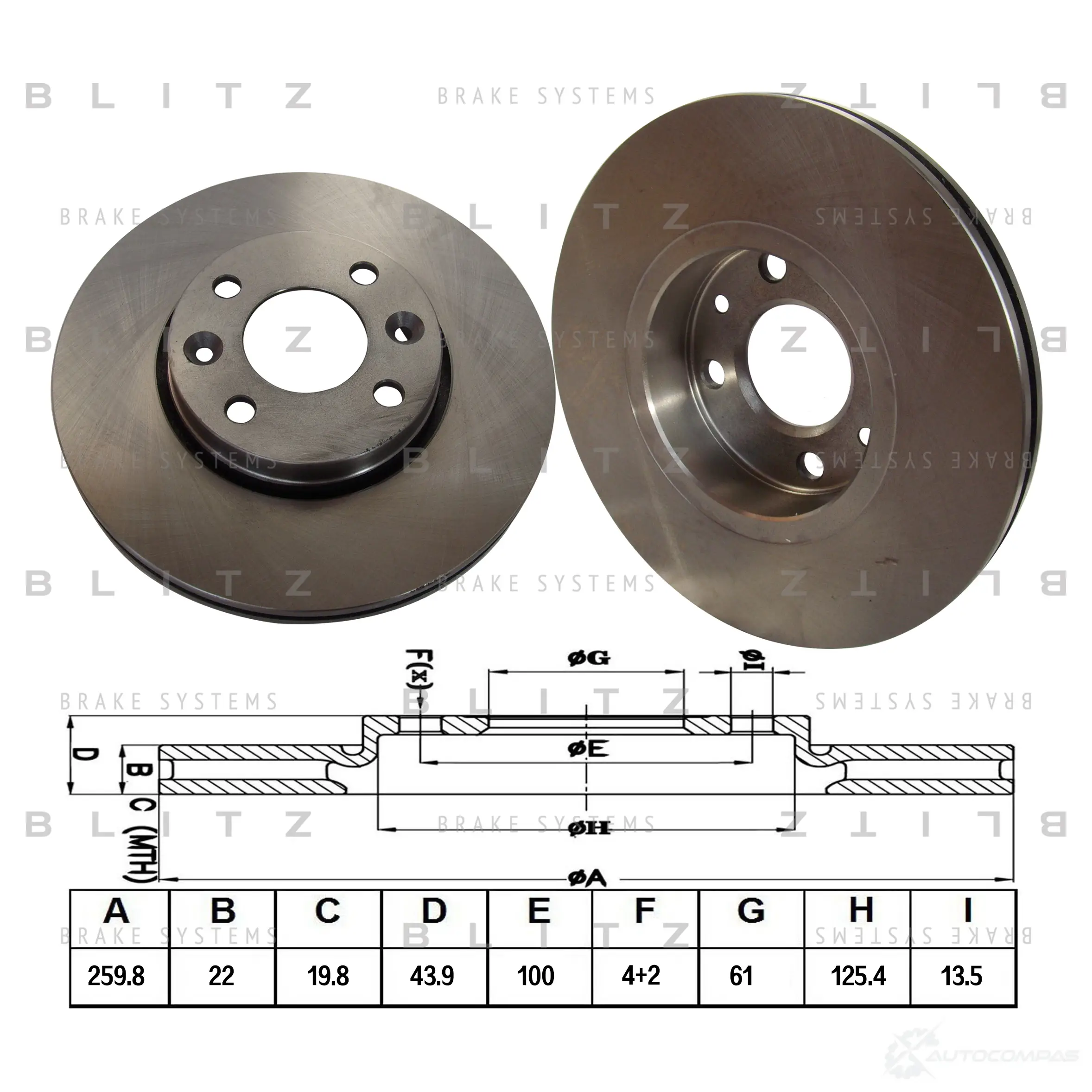 Тормозной диск передний вентилируемый BLITZ 1422985967 632 D3 bs0187 изображение 0