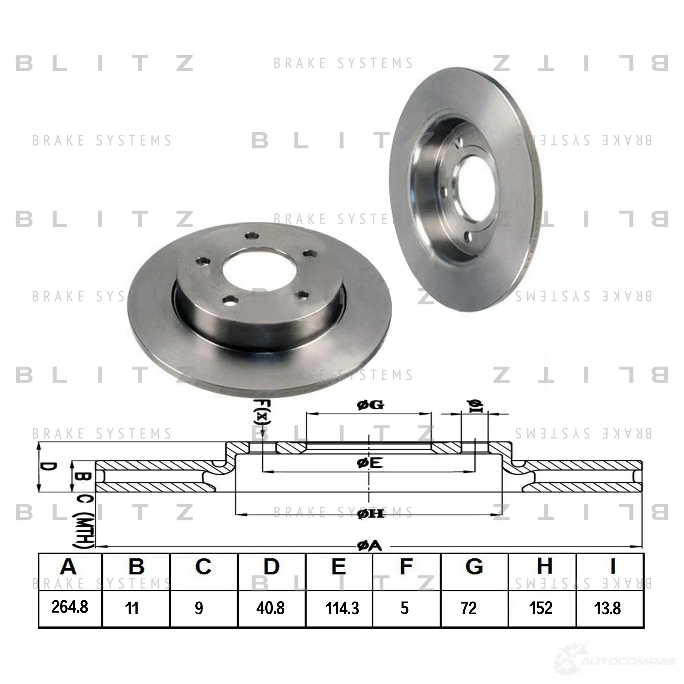 Тормозной диск задний сплошной BLITZ bs0204 U 8FK5Q 1422986251 - Изображение 1