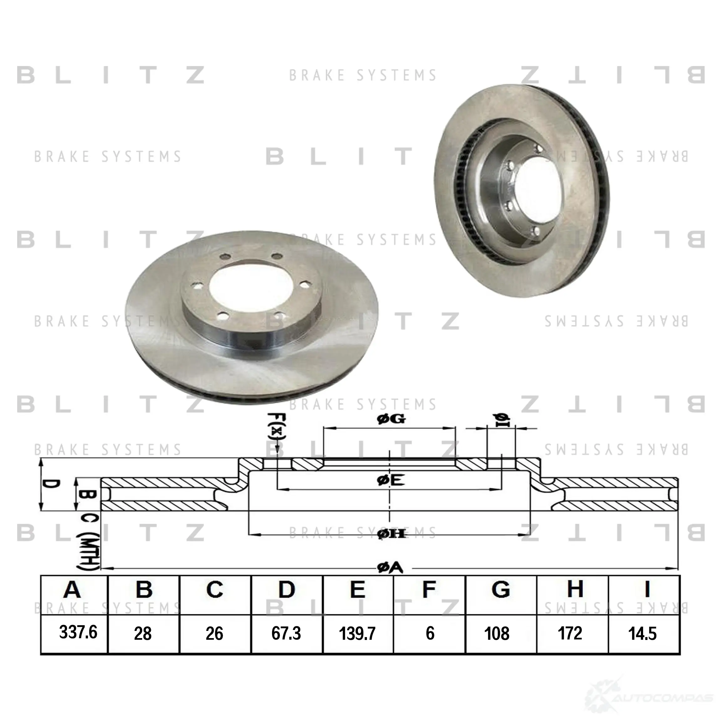 Тормозной диск передний вентилируемый BLITZ bs0238 1422986236 6IM R99 изображение 0