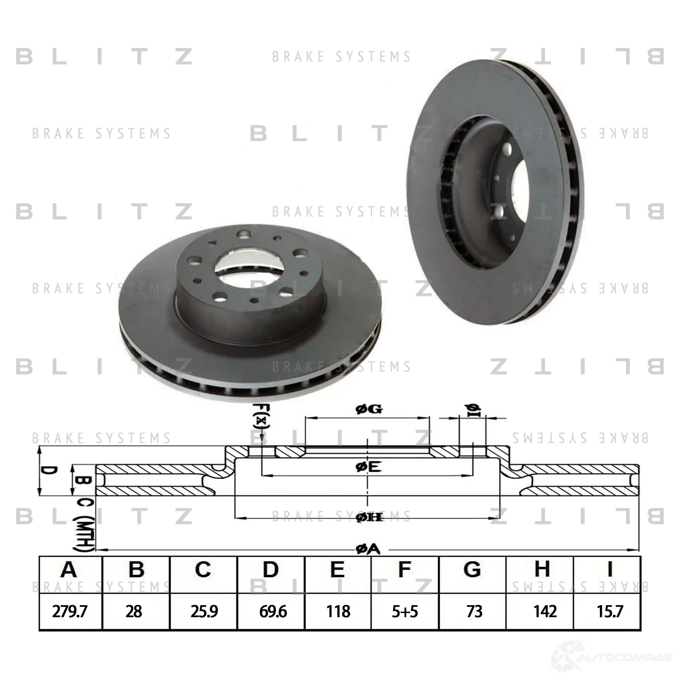 Тормозной диск передний вентилируемый BLITZ 1422985980 L WUAQWW bs0240 изображение 0