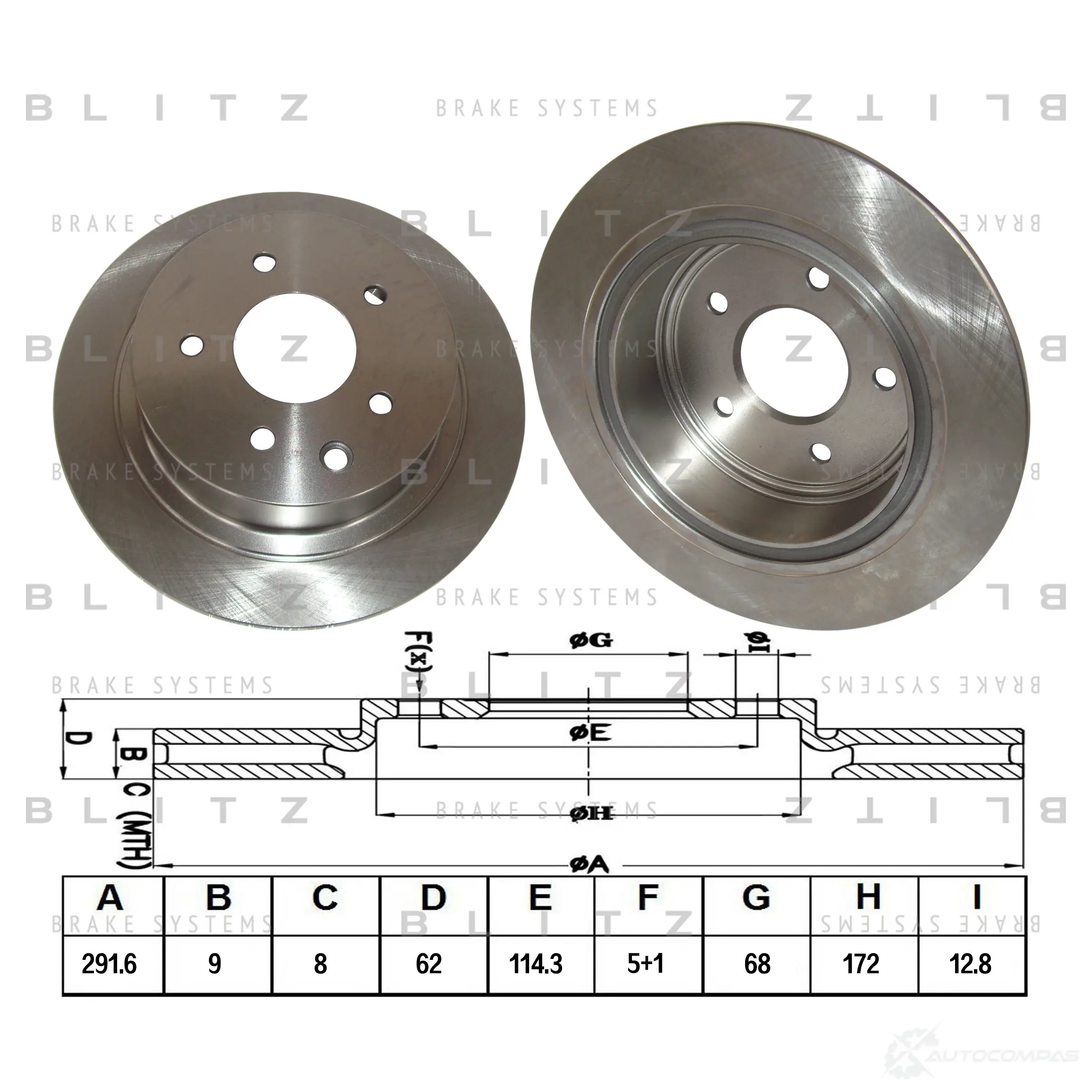Тормозной диск задний сплошной BLITZ 1422986396 bs0252 BBZB4D L - Изображение 1