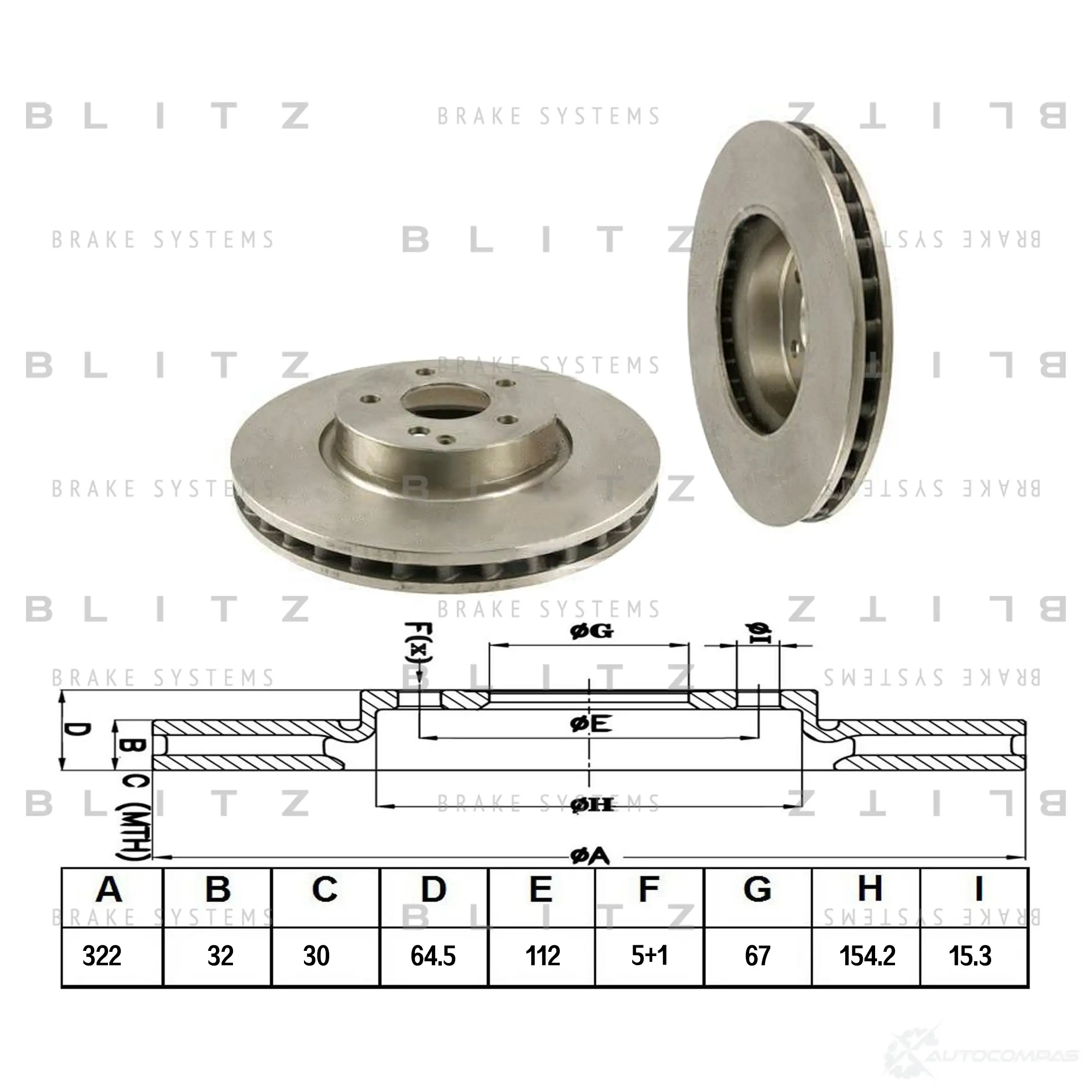 Тормозной диск передний вентилируемый BLITZ U41WU GO 1422986278 bs0268 изображение 0