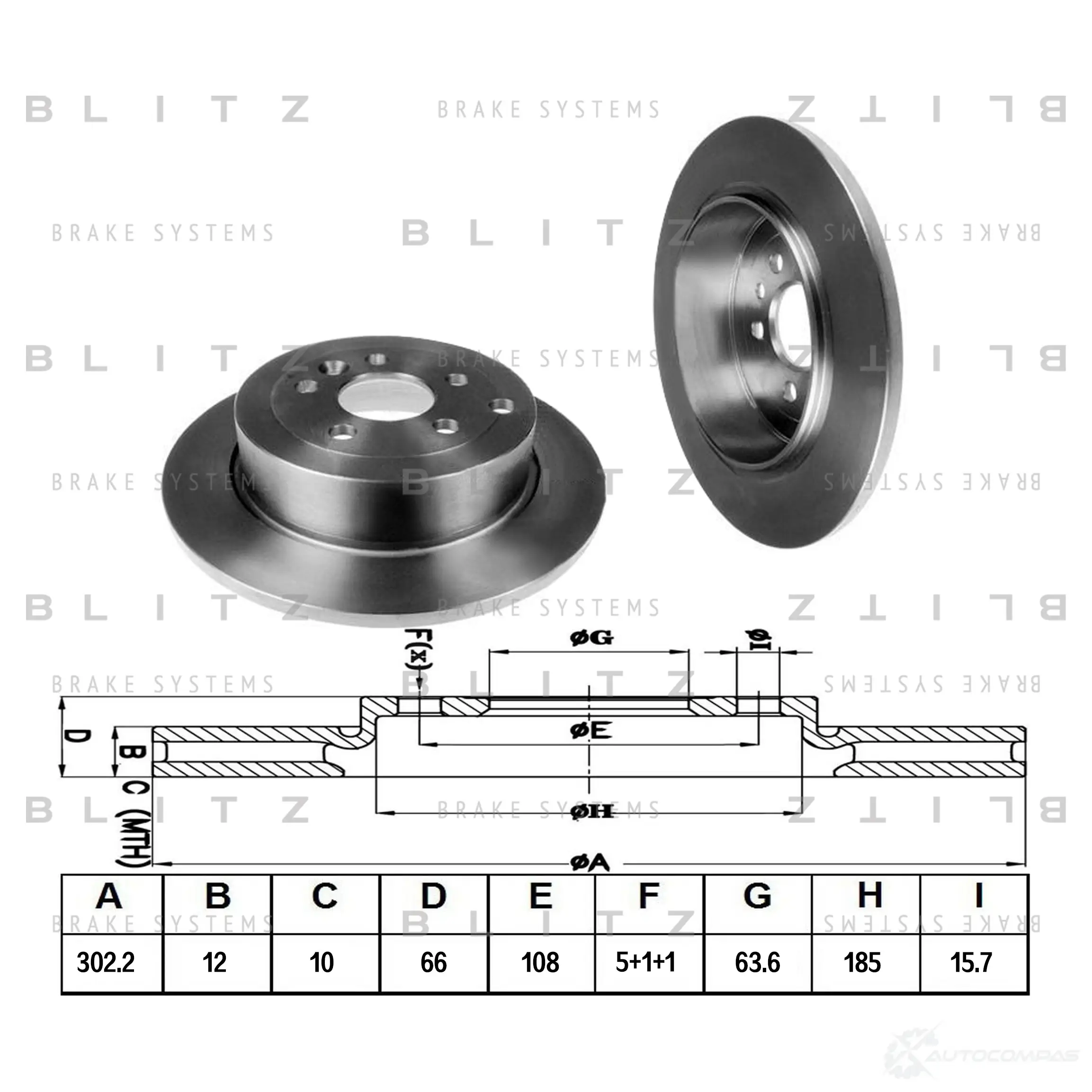 Тормозной диск задний сплошной BLITZ 1422986194 V QVT5R bs0290 - Изображение 1