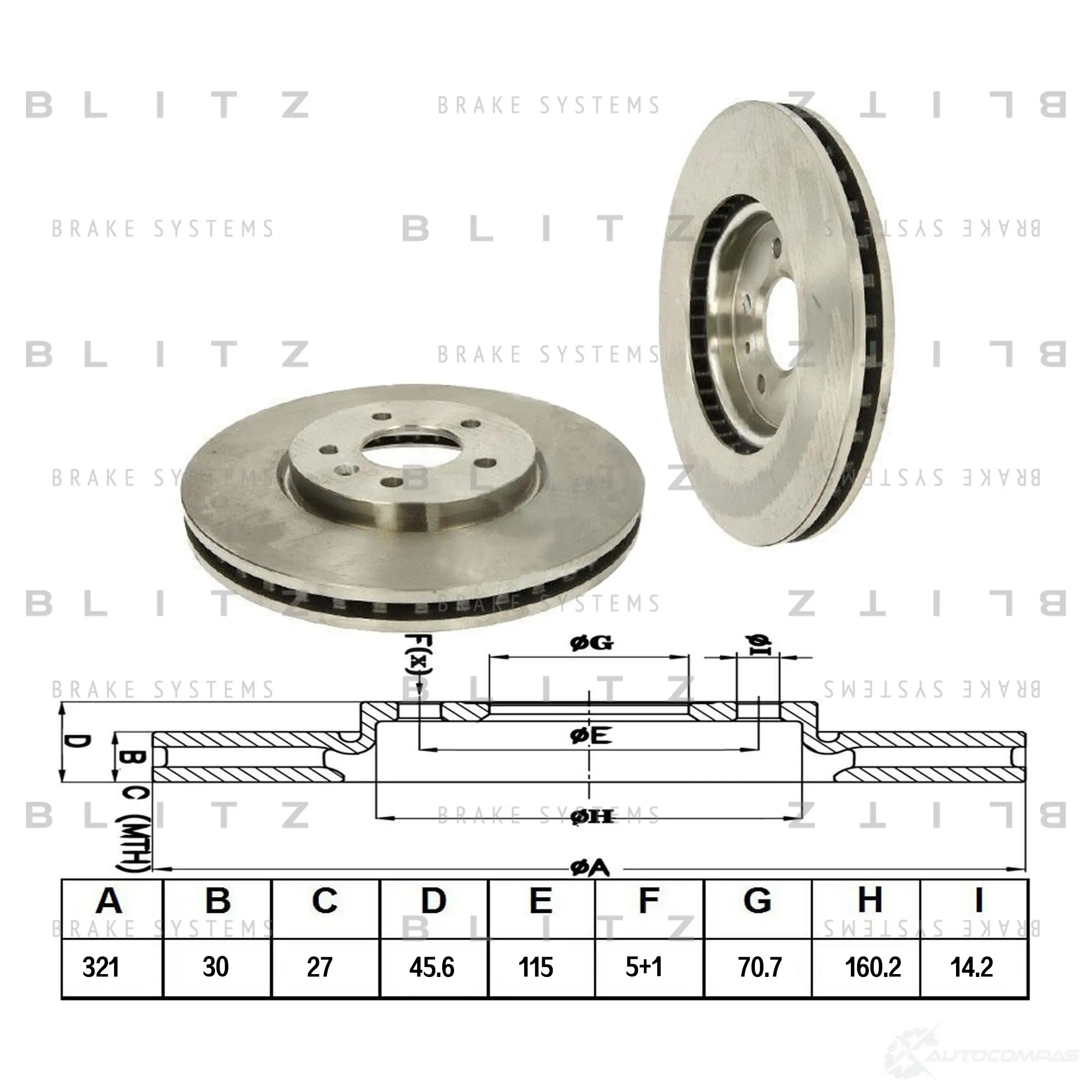 Тормозной диск передний вентилируемый BLITZ 1422986066 bs0316 0T5ZR E1 изображение 0