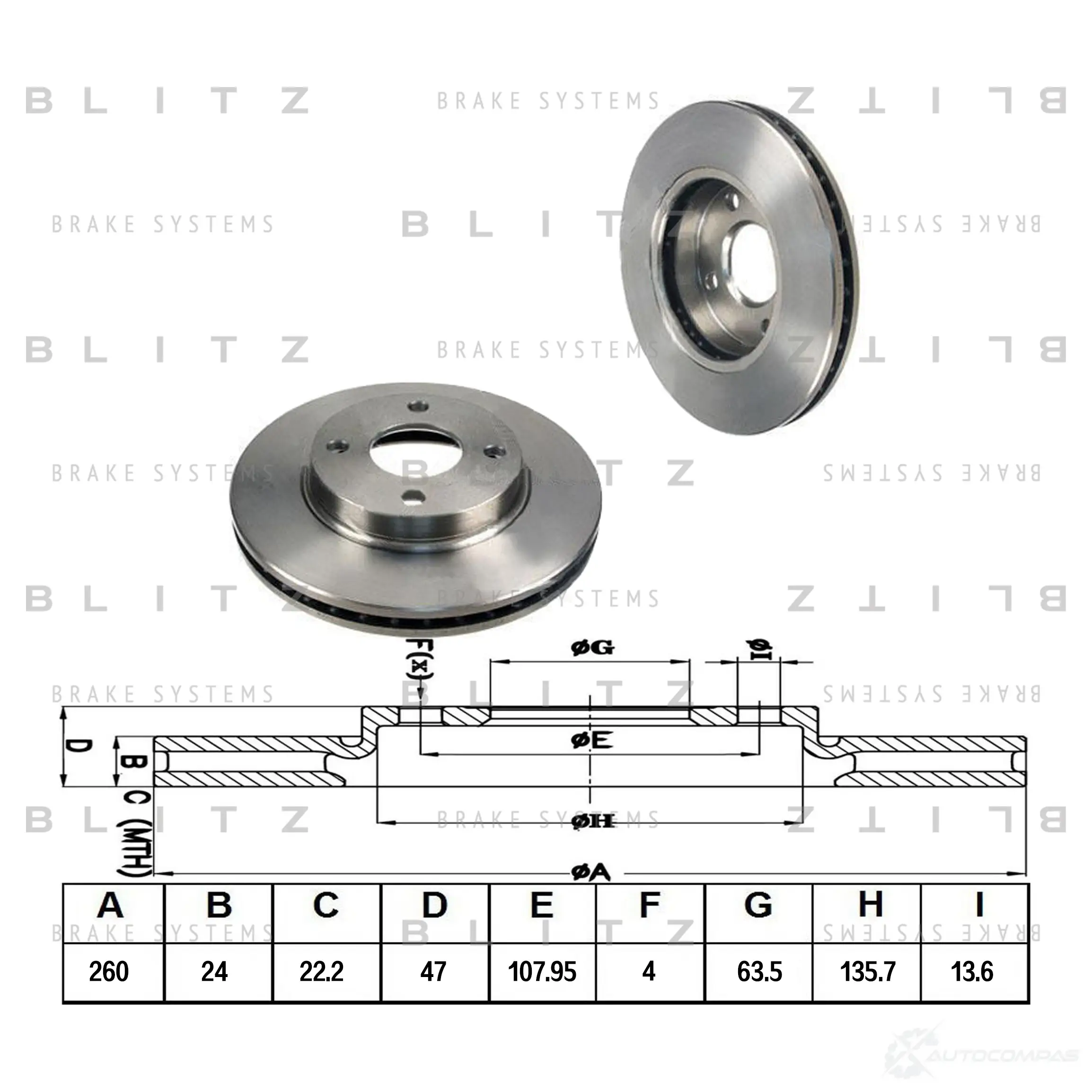 Тормозной диск передний вентилируемый BLITZ 5T5A O4 1422986049 bs0336 - Изображение 1