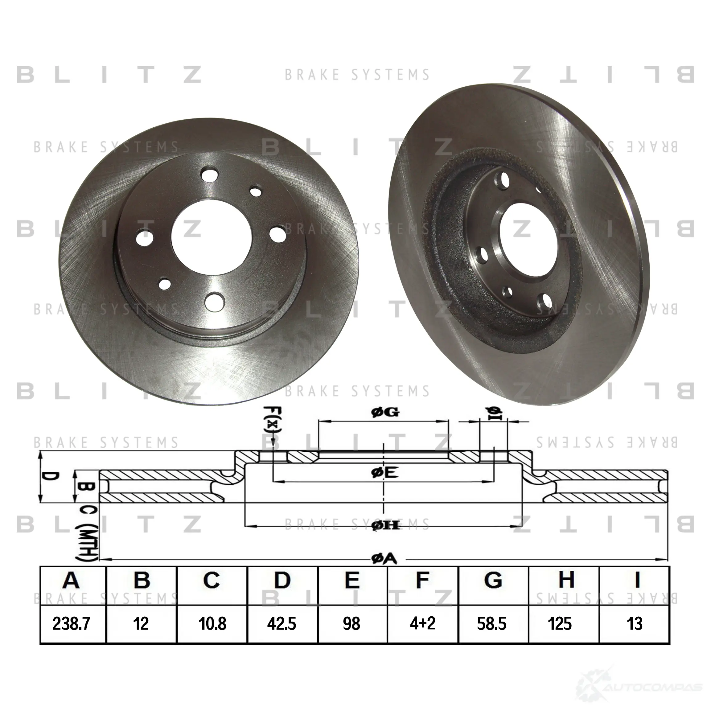 Тормозной диск передний сплошной BLITZ 1422986190 bs0338 R 5QCST изображение 0