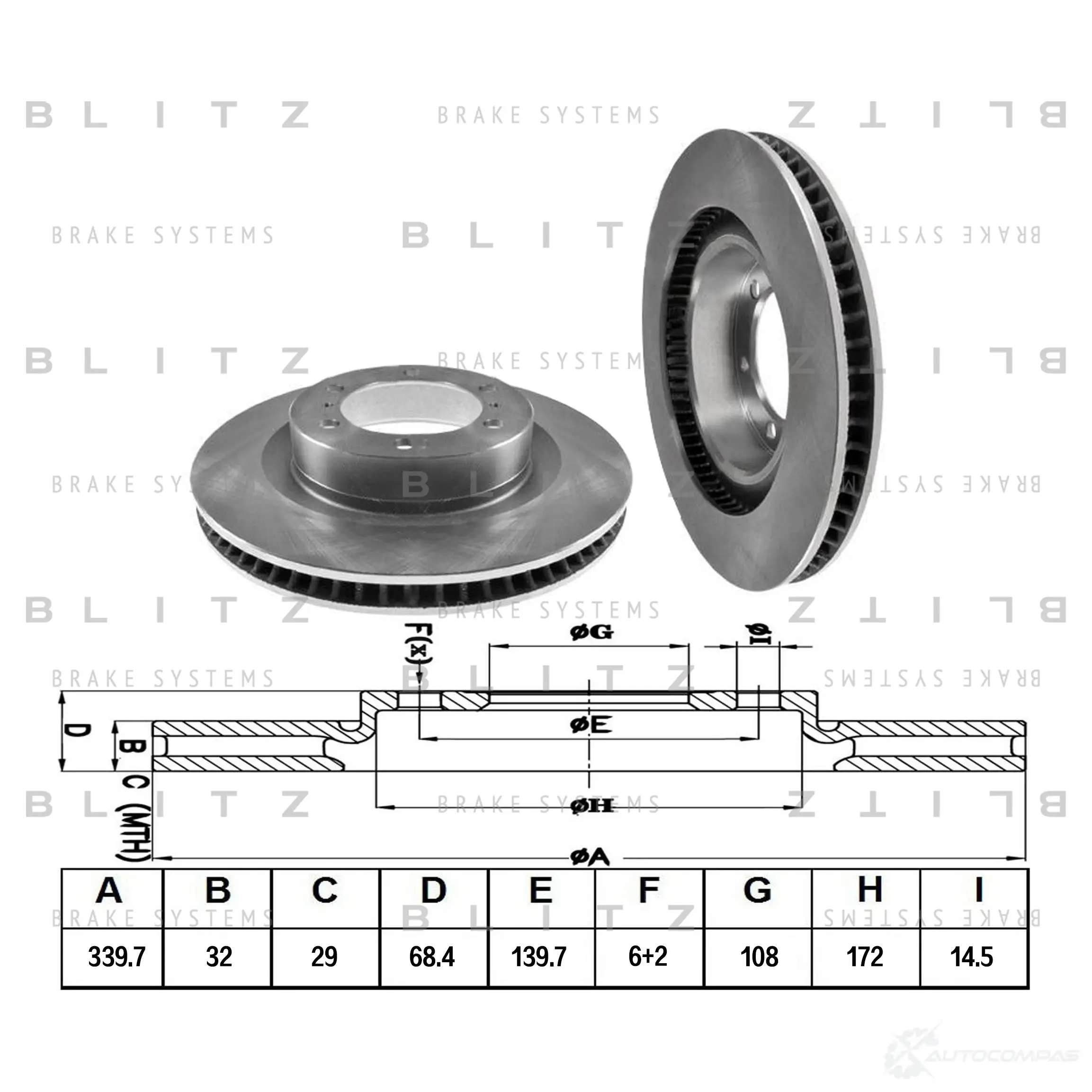 Тормозной диск передний вентилируемый BLITZ 1422986238 GSO MU4 bs0347 изображение 0