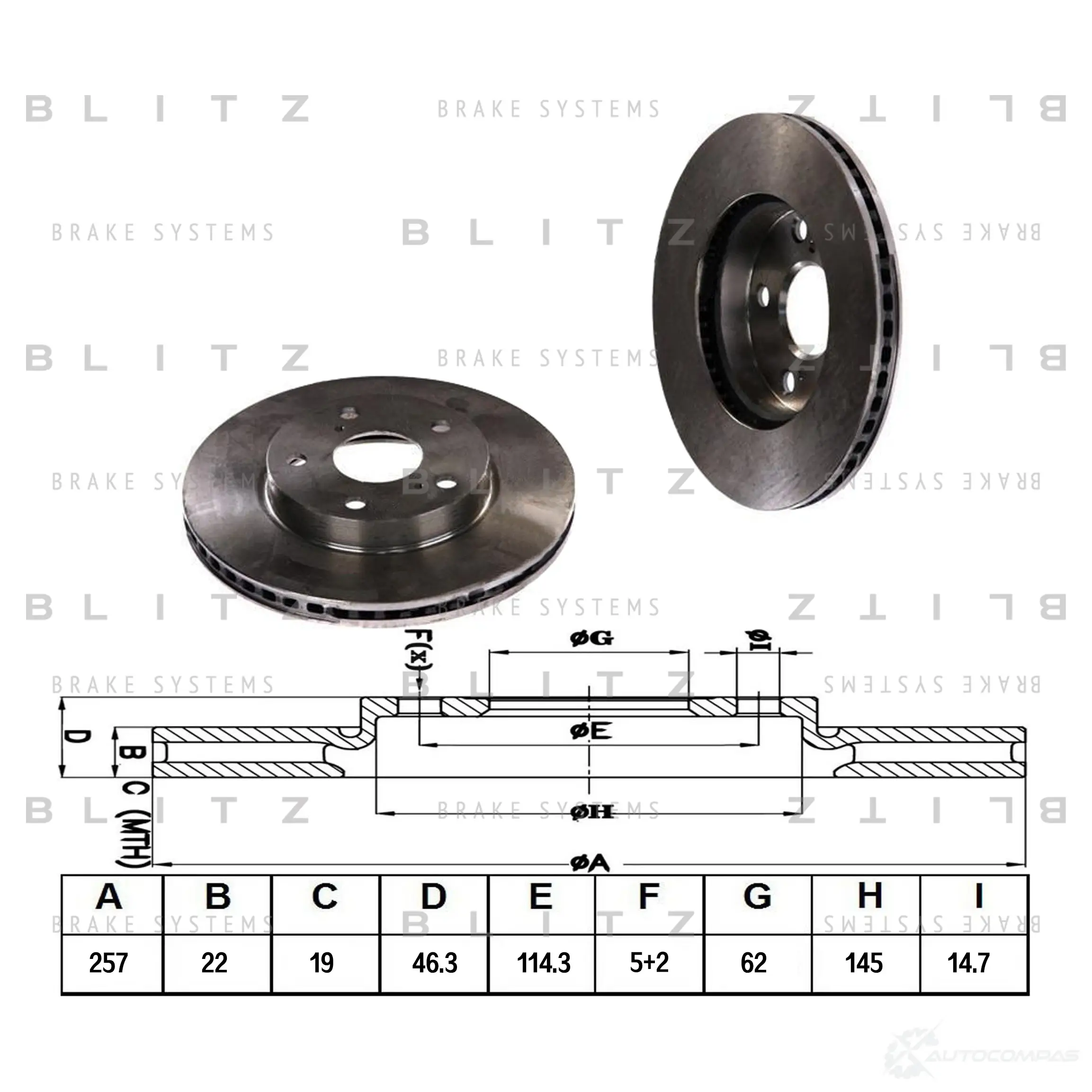 Тормозной диск передний вентилируемый BLITZ 1422986547 VJ1 Q0R bs0362 изображение 0