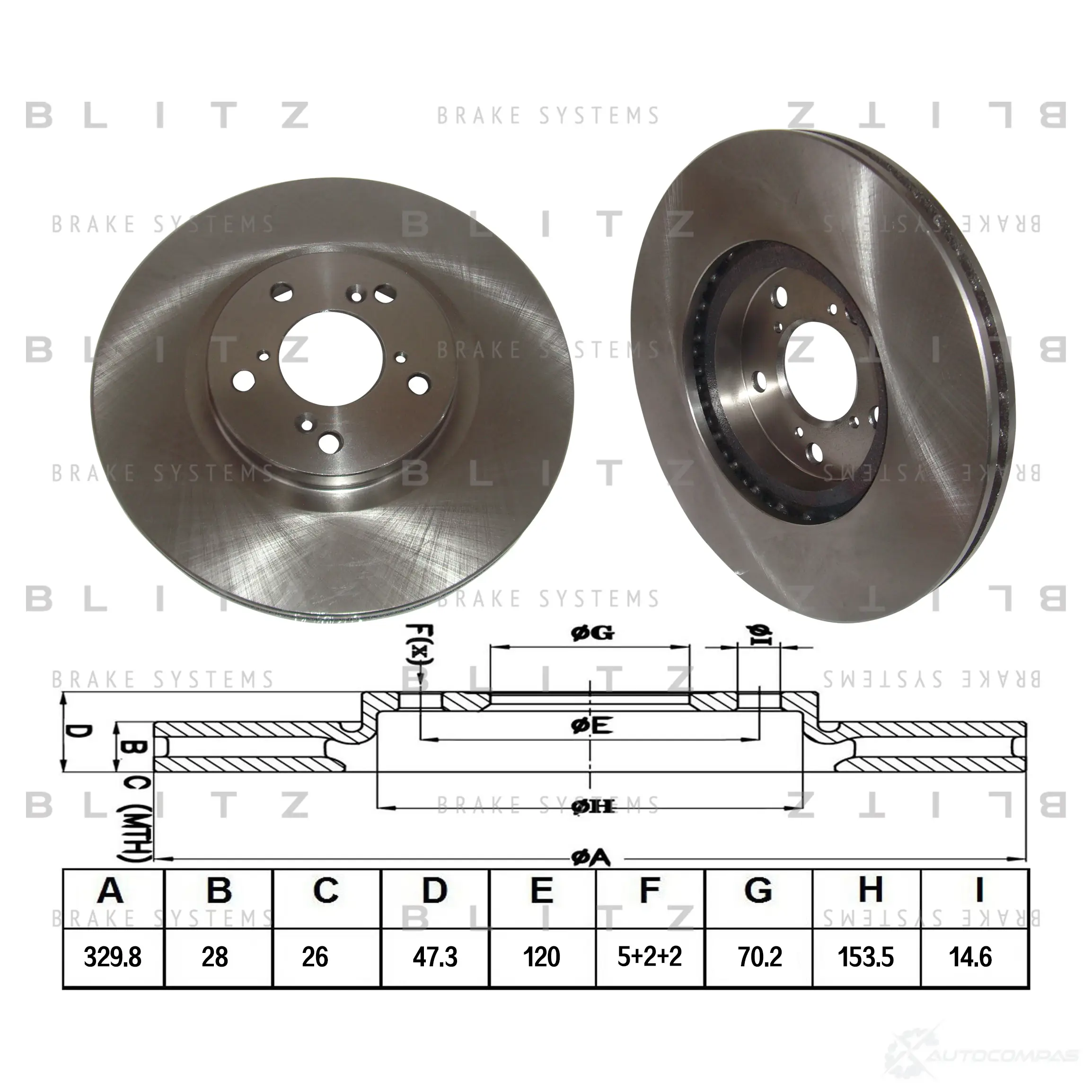 Тормозной диск передний вентилируемый BLITZ K YQ55 bs0386 1422986111 изображение 0