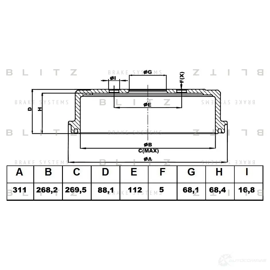 Тормозной барабан задний BLITZ TO H7IM 1422986611 bt0116 изображение 0