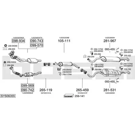 Система выпуска ОГ BOSAL 1199945098 MV UP07E SYS06355 YPTQO