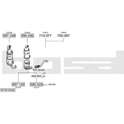 Система выпуска ОГ BOSAL 1200142344 X0MFJK3 DS B9QUU SYS15332 изображение 0