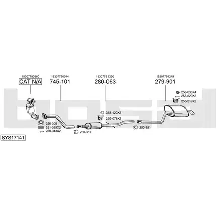 Система выпуска ОГ BOSAL SYS17141 1H6S7 1200171648 PFM6 PQG