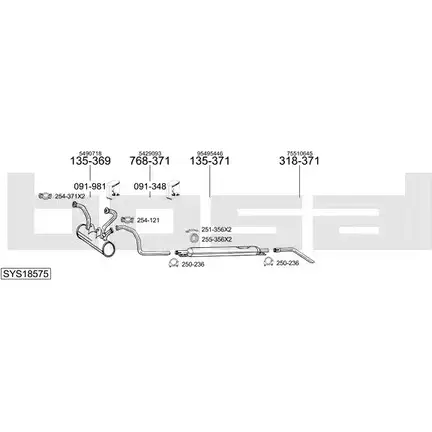Система выпуска ОГ BOSAL SYS18575 SQQUPG0 93Q 8V 1200194836 изображение 0