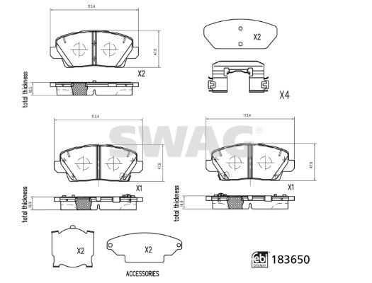 Тормозные колодки дисковые, комплект SWAG LCRK 1PA 1440649613 33 10 9103 изображение 0