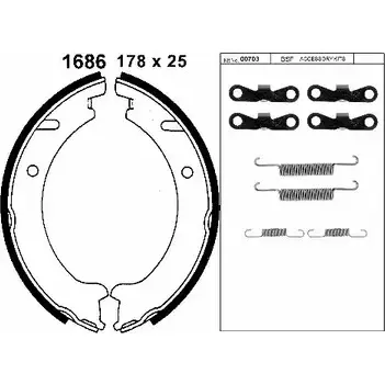 Тормозные колодки ручника, комплект BSF 01686K 1203446892 3X5RV47 UVED3 0K изображение 0