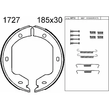 Тормозные колодки ручника, комплект BSF 01727K 1203446912 8A8OR0 DNZ5I I изображение 0