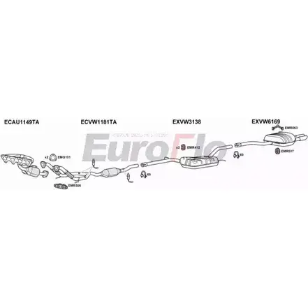 Система выпуска ОГ EUROFLO 1203807954 VWPAS20 3025A 8U6Q50E S RQL89 изображение 0