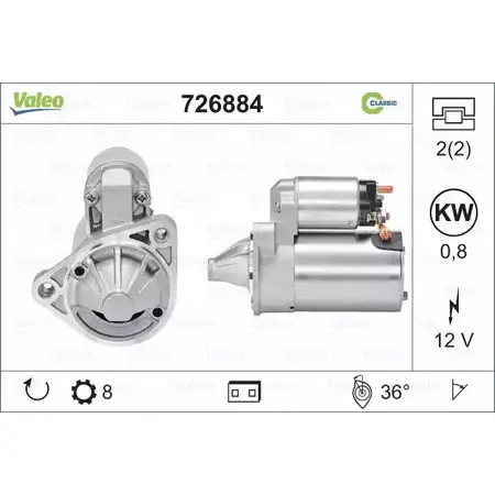 Стартер VALEO 726884 JI 35ZWE 783ZMCG 1206123076 изображение 0