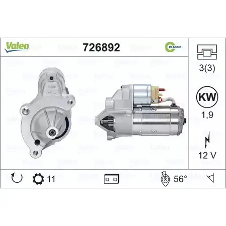 Стартер VALEO 726892 VMRB LS BWSYKNW 1206123400