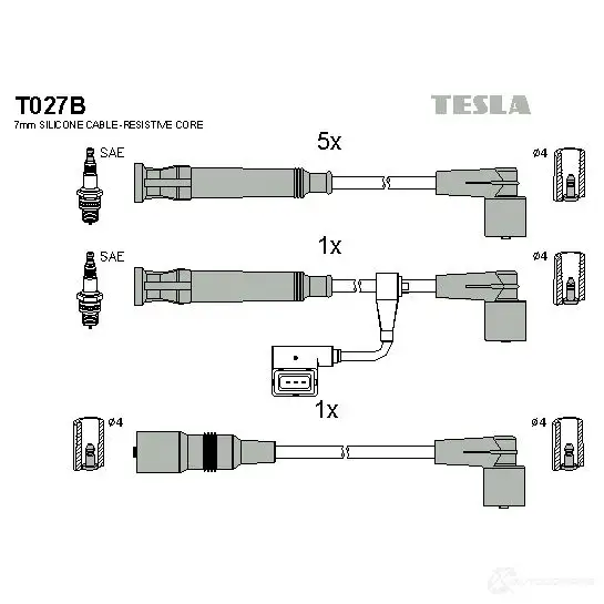 Высоковольтные провода зажигания, комплект TESLA W9DNR H t027b 2695315 8595141020755 изображение 0