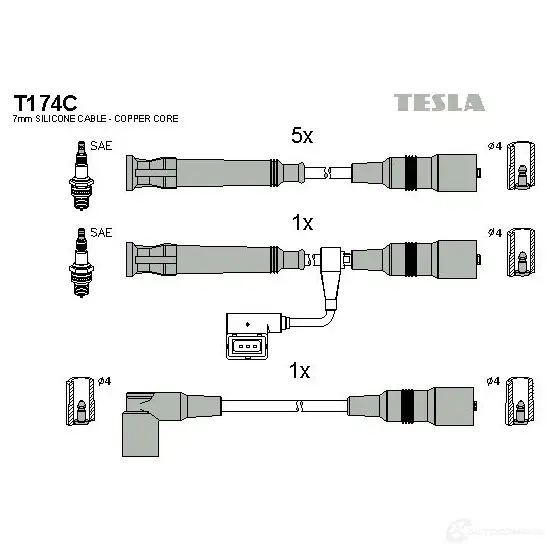 Высоковольтные провода зажигания, комплект TESLA 2695439 t174c 8595141021851 UDI E4