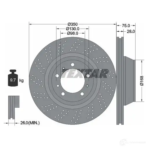Тормозной диск TEXTAR 92219310 98200 2193 0 1 98200 2193 0 1 OE-Line 523387 изображение 0