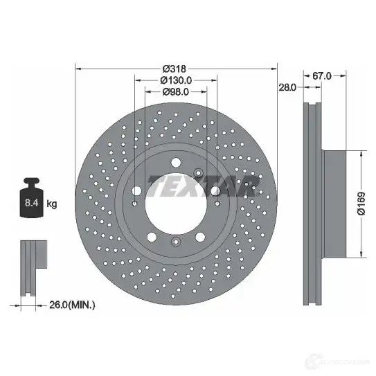 Тормозной диск TEXTAR 522095 98200 1000 92100010 98200 1000 0 1 изображение 0