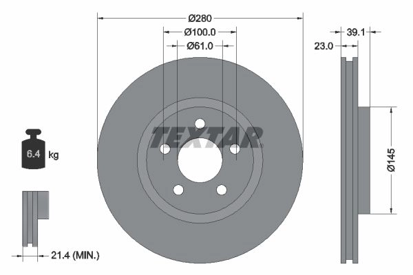 Тормозной диск TEXTAR O2Q0T4K 98200 1085 0 1 PRO+ 1424230226 92108505