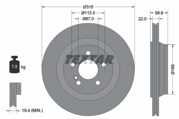 Тормозной диск TEXTAR 522207 98200 1090 0 1 92109000 98200 1090 изображение 0