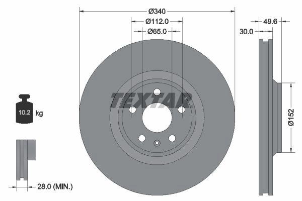 Тормозной диск TEXTAR 98200 1605 0 1 PRO+ 1193591469 FCAJ90T 92160505