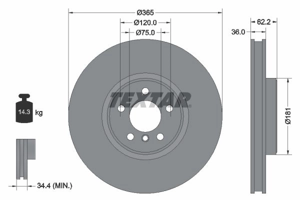 Тормозной диск TEXTAR 98200 1610 0 1 PRO+ 21235926 QFROOW 92161005