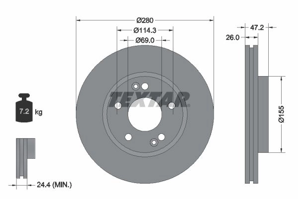 Тормозной диск TEXTAR 7XPFD 92161605 98200 1616 0 1 PRO+ 1193591493 изображение 0