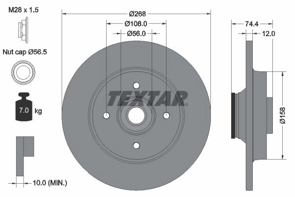 Тормозной диск TEXTAR 92168703 523065 2Q0XZG 98200 1687 0 1 PRO