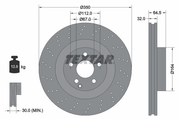 Тормозной диск TEXTAR 92176405 523142 98200 1764 0 1 PRO+ F03WZA6