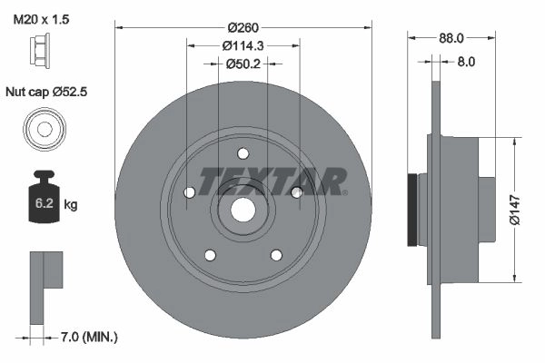Тормозной диск TEXTAR I1RLV 523254 98200 1960 0 1 PRO 92196003