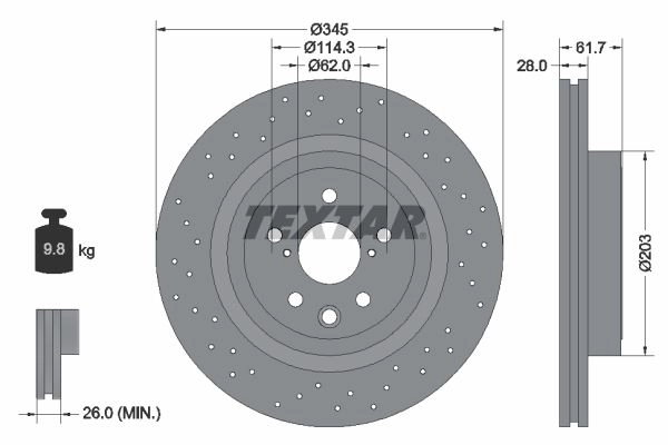 Тормозной диск TEXTAR 523308 98200 2042 92204203 98200 2042 0 1