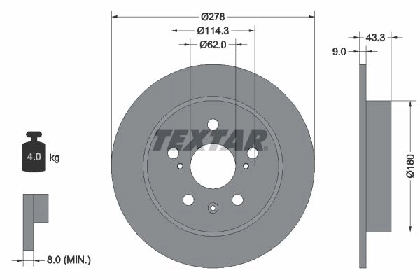 Тормозной диск TEXTAR II4F53 523438 98200 2253 0 1 PRO 92225303