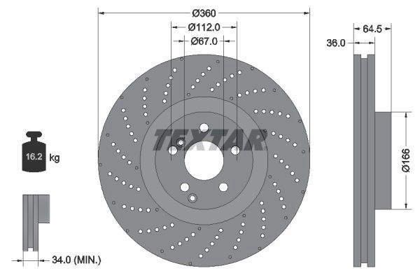 Тормозной диск TEXTAR 523627 6J606S 92260305 98200 2603 0 1 PRO+