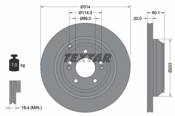 Тормозной диск TEXTAR WFQM5K7 98200 2737 0 1 PRO 523719 92273703 изображение 0