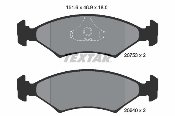 Тормозные колодки дисковые, комплект TEXTAR 20753 510529 2075303 20640