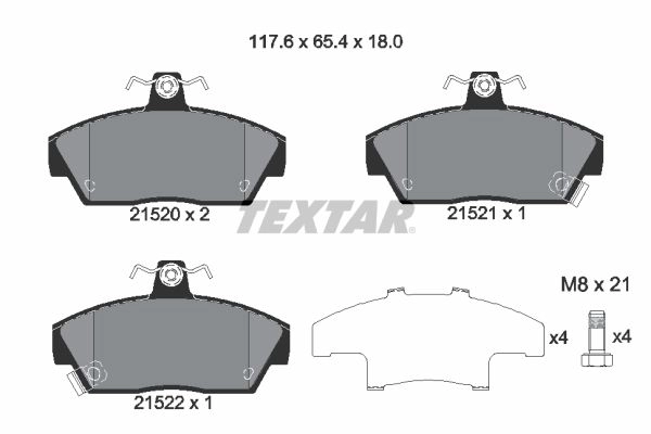 Тормозные колодки дисковые, комплект TEXTAR 2152001 21520 180 1 5 510806 21520