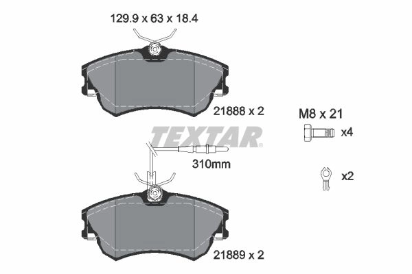 Тормозные колодки дисковые, комплект TEXTAR 510947 21888 21888 184 1 5 2188801