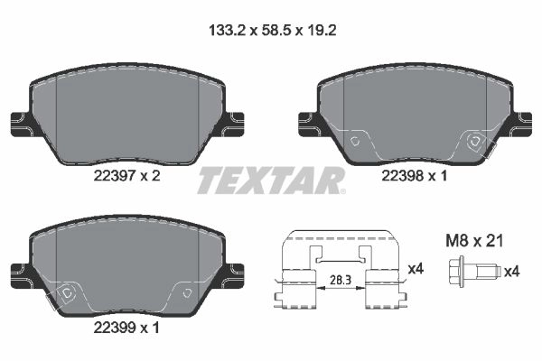 Тормозные колодки дисковые, комплект TEXTAR 22397 2239701 22397 192 1 5 511066