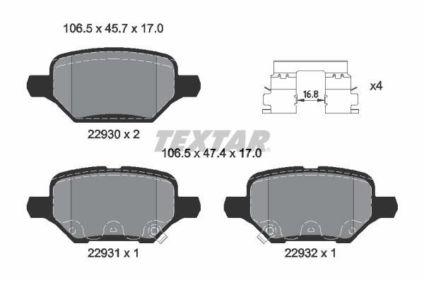 Тормозные колодки дисковые, комплект TEXTAR 1437027491 D WU97VW 2293001